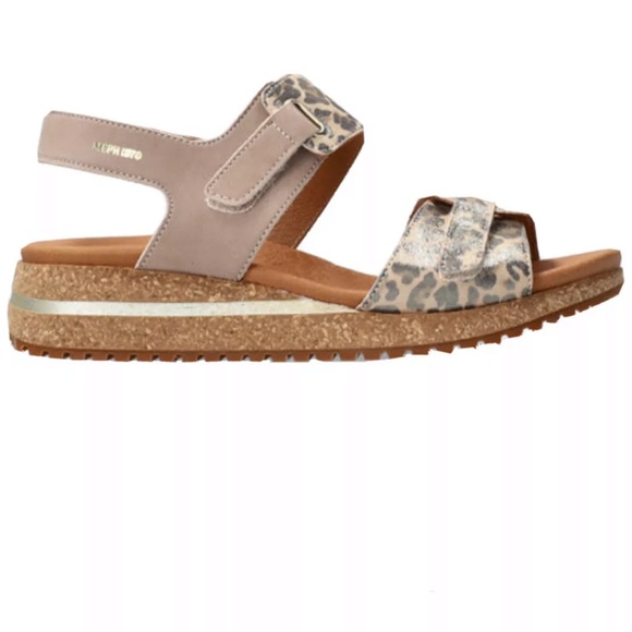 MEPHISTO Jade Metallic Gold Tan Leather Animal Print Chunky NWT Sole Sandals 8 - Picture 3 of 10
